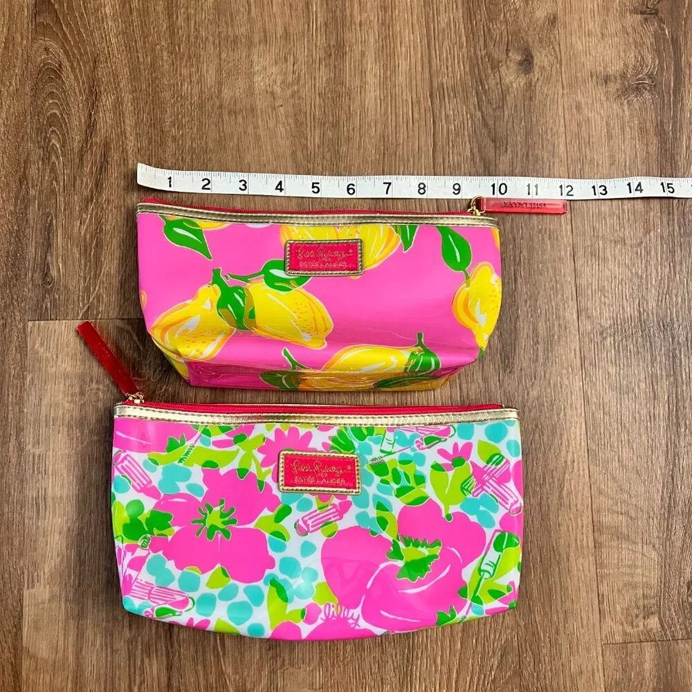 Lilly Pulitzer for Estee Lauder Pink Lemon Floral Makeup/Cosmetic Bag Bundle